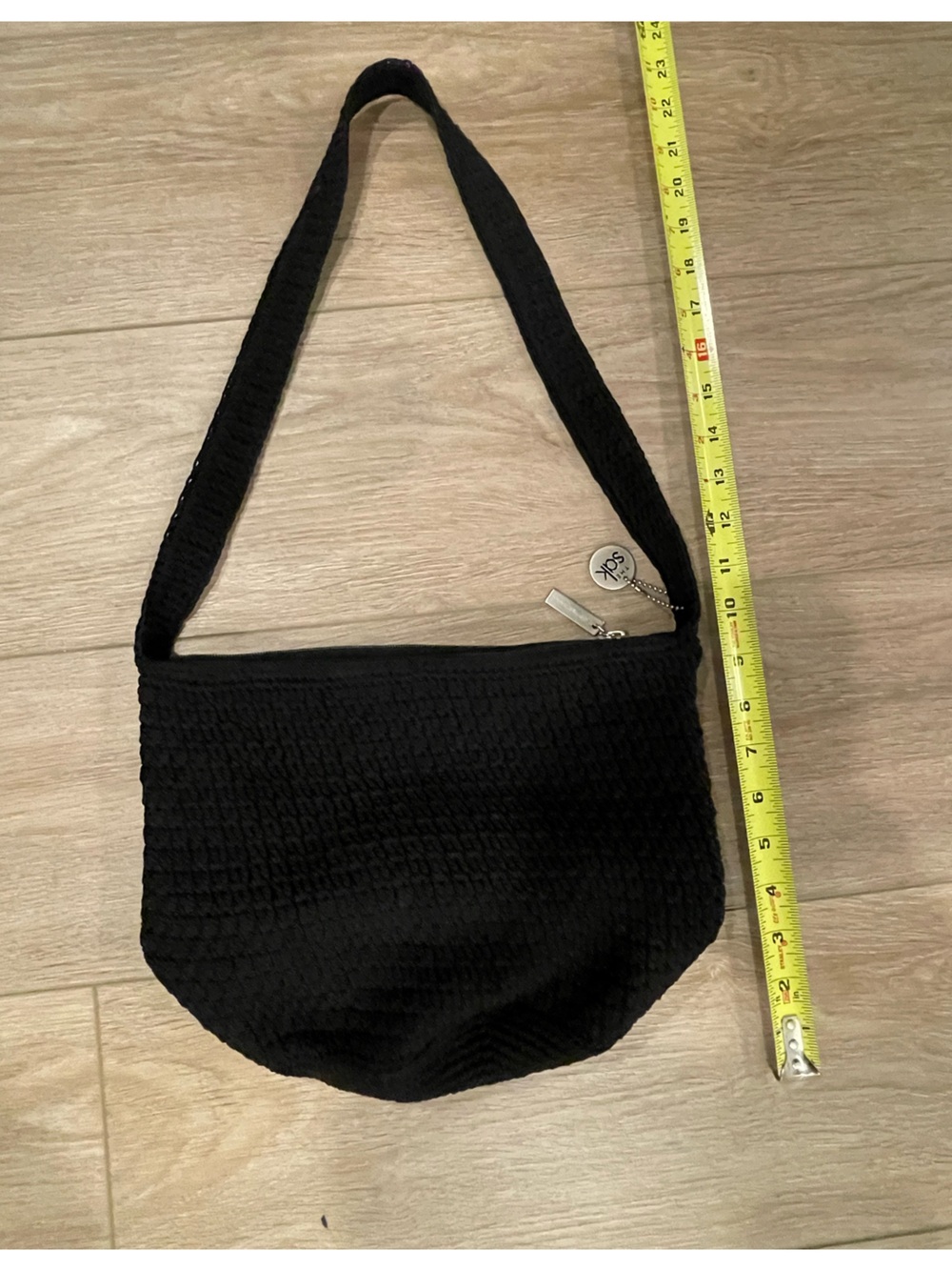 The Sak Black Textured Shoulder Bag with Silver Logo Charms